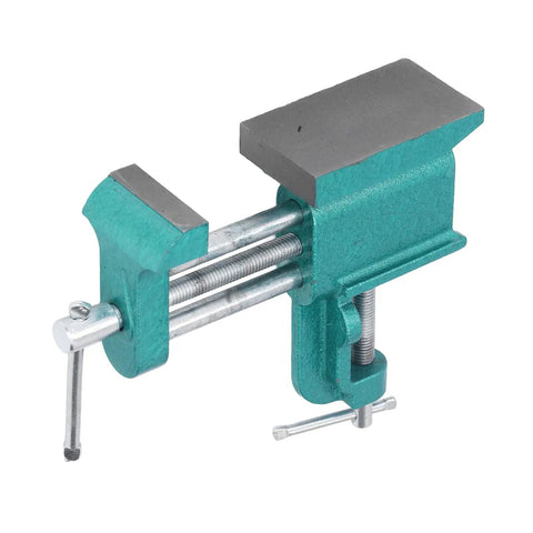 Heavy Duty Iron Bench Vise With Wide Jaw Clamps For Rock Solid Woodworking And Metalworking Holddown Tool showing a serrated jaw design.