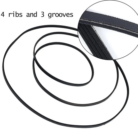Heavy Duty Dryer Drum Drive Belt For GE And Hotpoint Dryers With 4 Ribs And 3 Grooves, Tough As Nails Rubber Replacement shown in close-up.