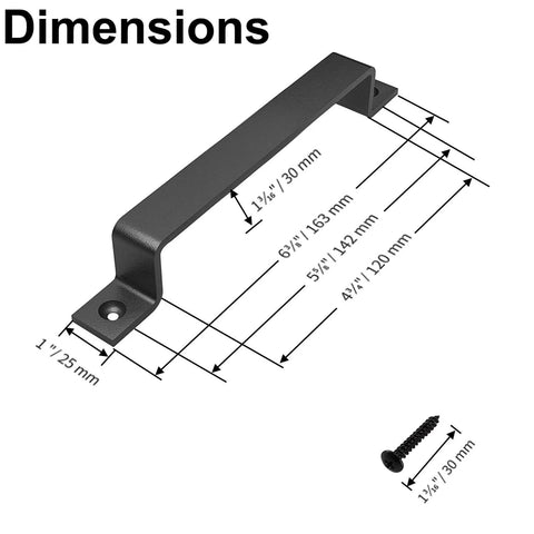 Dimensions of Black Rustic Barn Door Handle Set 6.42 Inch Two Pack For Gates Sheds Garages And Sliding Doors