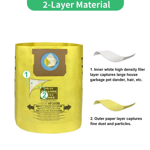 Four Pack Pro Grade High Efficiency Disposable Vacuum Filter Bags For 10 To 14 Gallon Vacuums Type I 90672 Type F 90662 VF2005