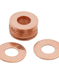 Knock Out Quality Copper Flat Washers And Sealing Gasket Rings Built Like A Tank For M8 18mm 1mm Bolt Nuts And Screws Universal Fit Garage Ready Gear Kits stacked and laid out.