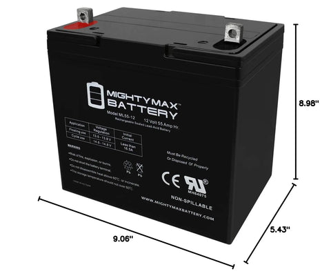 Ready To Roll 12V 55Ah Deep Cycle Battery Group 22NF Sealed Lead Acid Marine Pack for pontoon boats with size dimensions.