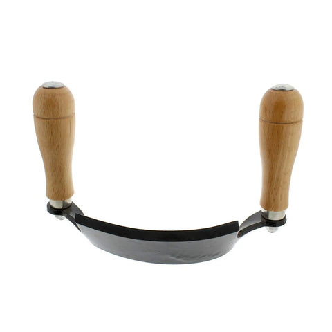 Pro Grade 10 Inch Curved Draw Knife Heavy Duty Woodworking Shaving Tool with ergonomic wooden handles and sharp carbon steel blade.