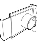 Illustration of a StableGate With Bracket Dust Gate, two and a half inch, wall mounted, heavy duty ABS plastic with hose attachment point.