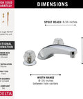 Dimensions diagram of Classic Roman Tub Trim Kit For Deck Mounted Faucet With Rigid Spout, 2-Handle Chrome Bath Fixture, 3-hole setup