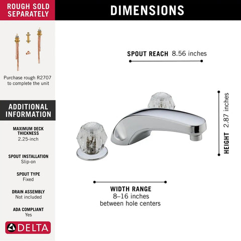Dimensions diagram of Classic Roman Tub Trim Kit For Deck Mounted Faucet With Rigid Spout, 2-Handle Chrome Bath Fixture, 3-hole setup