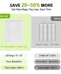 Comparison of pre cut vacuum sealer bags for food 200 count 8x10 BPA free embossed heavy duty and roll options
