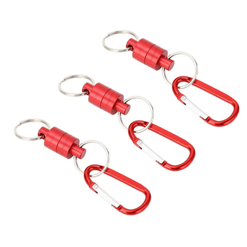 Three red Powerful Magnetic Keychain With Aluminum Alloy Quick Release Buckle, Lightweight Portable Key Holder on white background