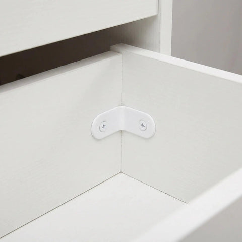 Stainless Steel Right Angle Corner Brackets With Screws, 24 Pack, L Shaped Braces installed in white cabinet corner