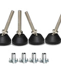 Set of four Heavy Duty Adjustable Furniture Leveling Feet Rock Solid Swivel Stands with machine screws for uneven floors.
