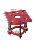 Heavy Duty Aluminum Router Lift Base With Precision Router Table Insert Plate For Woodworking Table Saw And Trimmer Machine, red with measurements
