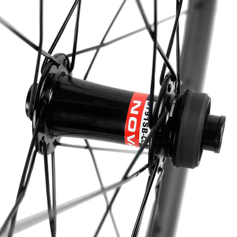 Close-up of hub on Dope Carbon Road Bike Disc Brake Wheelset With 55mm Clincher Tubeless Ready Rim 25mm Width UD Matte Finish 700C QR