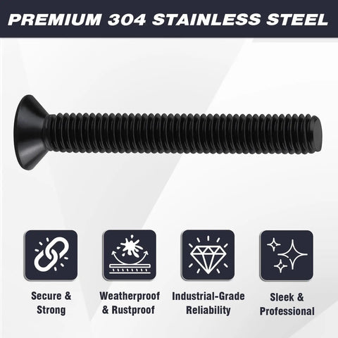Dead Nuts Tight M5 X 8mm Black Stainless Steel Security Screws 100 Pack With T25 Torx Bit Countersunk Anti Theft Bolts, showcasing premium corrosion-resistant material.