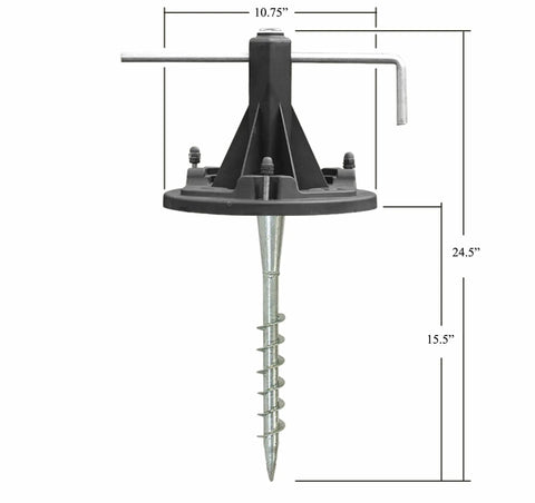 Solar Lamp Post Installation Kit With EZ Anchor Ground Auger And Built In Leveling Tool shown with dimensions 10.75" by 24.5"