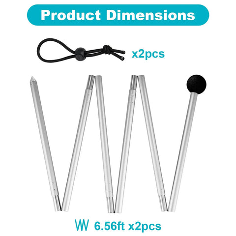 6.56ft Foldable Beach Tent Poles Replacement For Grande Canopy aluminum alloy poles and accessories, shown folded and assembled