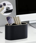 PU Leather Desk Organizer Pen Holder With Dual Compartment Pencil Cup And Remote Control Storage for tidy desk setup