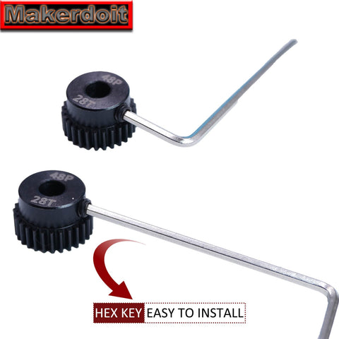 RC Pinion Gear Set 5mm Shaft Bore 48P Pitch Includes 27T 28T 29T 30T For Electric RC Cars And Trucks Upgrade Your Speed Safely With High Torque And Smooth Shifts, shown with hex key for installation