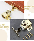 Six Pack Of Golden Metal Door Ball Catches For Wardrobe Closet Cabinet, Super Durable Latch Hardware With Stylish Elegant Design For Kitchen Cupboards And Home Decor Upgrade, showcasing gold latches on wood.