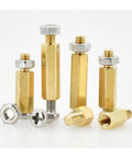 Brass Board Rack Stud Kit With Hex Spacers And M3-M6 Threaded Nuts For PC Motherboard Mounts 28mm cap, brass and 304 stainless steel