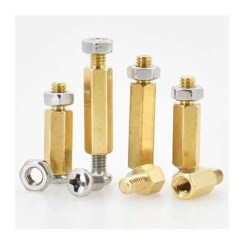 Brass Board Rack Stud Kit With Hex Spacers And M3-M6 Threaded Nuts For PC Motherboard Mounts 28mm cap, brass and 304 stainless steel
