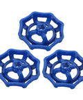 Three Pack Water Valve Handwheel Cast Replacement Handles For Garden Spigots And Outdoor Faucets With Slip Design And Elegant Finish, Heavy Duty Cast Steel Construction For Durable Outdoor Use, blue handwheels