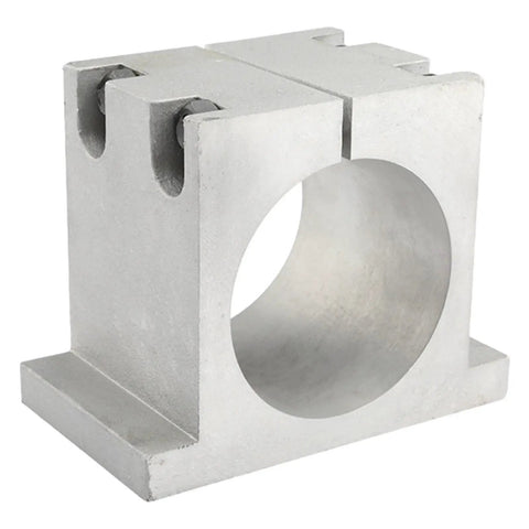 Straight Up Durable Aluminum Cnc Spindle Mount Bracket With 65Mm And 80Mm Dual Bore Holes Comes Ready With M10 Screws for desktop routers, angled view.