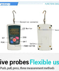 500N Digital Push Pull Force Gauge Tester For Lab Destructive Testing, 50Kg, 110Lbf, 1800Oz Capacity, LCD buttons, hook probes