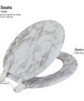 Round Toilet Seat With Easy Clean And Change Hinge Molded Wooden Comfort In Gray Durable Wood Core For An Elegant Or Rustic Look Fits Most Round Bowls From 15.3 To 17.1 Inches Easy Install with marble pattern