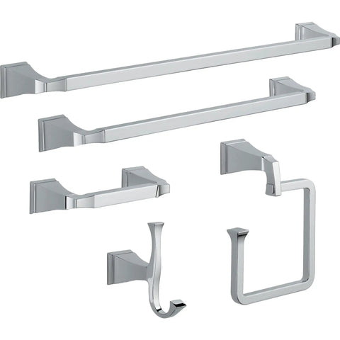 Dryden 24 Inch Wall Mounted Towel Bar In Polished Chrome For A Space Saving Bath Upgrade and matching accessories
