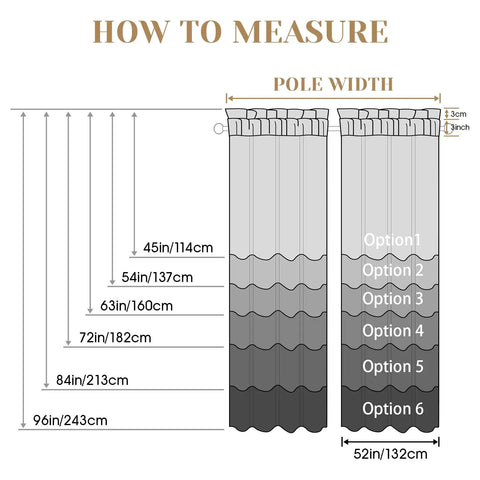 Diagram on how to measure Privacy Sheer Curtains Set 52 By 96 Inches Two Panels Cream Ivory Lightweight Window Drapes