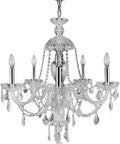Provence Crystal Chandelier With Brass Chrome Finish, Five Light Fixture, 25 Inch Diameter, Clear Lead Crystal Sparkle