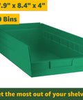 Built Like A Tank 18X36X74 Inch Garage Storage Metal Rack With Twenty Smart Plastic Green Totes showing a green bin, 17.9x8.4x4 inches.