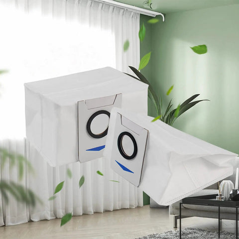 10 Pack Replacement Vacuum Filter Bags For X1 Series Robots And T10 T20 Models in a living room with plants