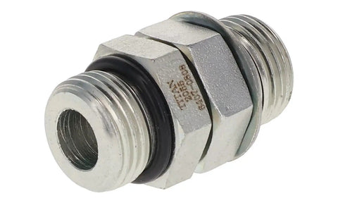 Adjustable Union Hydraulic Adapter One Half Inch ORB Male To One Half Inch ORB Male SAE O Ring Boss Carbon Steel Built Tough For High Pressure Hydraulic Systems, front view