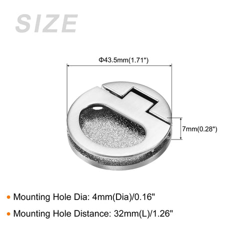 Flush Ring Pull Handles 43.5mm Zinc Alloy Flush Pull Slam Latch With Screws for Sliding Door in Dark Silver, size detail image