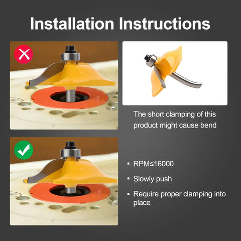 Installation instructions for Three Piece One Quarter Inch Shank Router Bit Set For Raised Panel Cabinet Doors And Window Frames Cemented Carbide Woodworking Bits For Slick Pro Grade Cuts Tenon Joint Cutter Diameter One And Five Eighths Inches