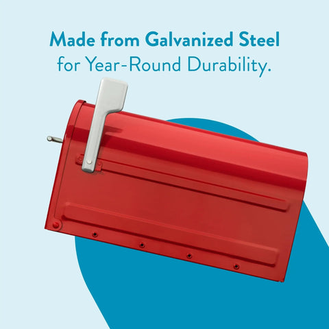 Boulder Post Mounted Mailbox 7900-7R-SR Red Built Tough All Weather Galvanized Steel Rust Resistant side view