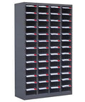 Rock Solid Heavy Duty Parts Cabinet Boss 10 To 100 Drawer Hardware Organizer with non-slip bins for workshop storage.