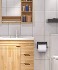 Self Adhesive Or Drilling Toilet Paper Holder With Built In Phone Shelf, Stainless Steel Wall Mounted, black bathroom tissue holder.