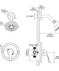 Diagram of Shower Faucet With Valve Single Handle Trim Kit And 5 Spray Modes Shower Head Wall Mounted System dimensions.