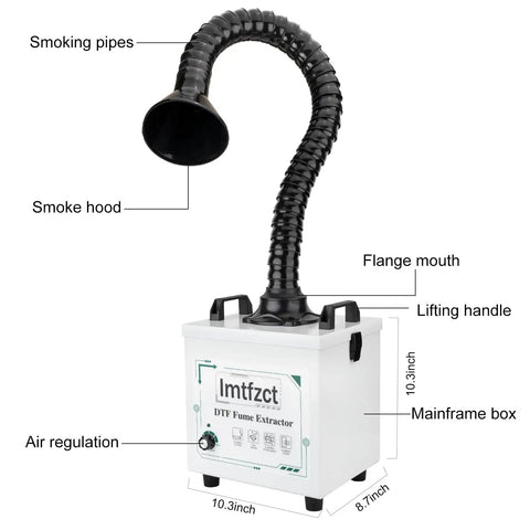 Powerful Solder Smoke Extractor For DTF Printing 100W Low Noise With 3 Stage Filtration and adjustable speeds with hose