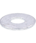 Top view of a hot-dip galvanized steel flat washer with 3/4 in inner hole and 2 in outer diameter.
