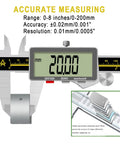 0 To 8 Inch Digital Caliper With Large LCD Screen Electronic Micrometer Inch Fraction Millimeter Readout Auto Off Heavy Duty Metal Caliper For Pros Engineers And Carpenters Precision Measuring Tool displaying 20.00mm.