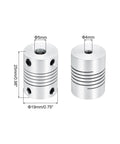Two Pack 4mm To 5mm Aluminum Shaft Coupling Flexible Coupler Beam 25mm Long 19mm OD For 3D Printers And CNC Machines