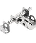 Top Shelf Stainless Steel Slide Latch Bolt Hasp Door Lock Anti Theft Gate Hardware For Cabinets And Chests Badass Security Silver Gloss Finish With Heavy Duty Build For Indoor Outdoor Use close-up view of heavy duty stainless steel latch bolt