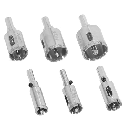 Hole Saw Kit With Hard Brazed Drill Core Bits For Marble Granite And Glass Cuts Clean Without Chipping Comes In Plastic Storage Box Plus Durable High Carbon Steel Emery Construction Super Tough Tool, six sizes