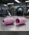 Ultimate 10 Piece Tig Gas Lens Kit For Wp 17 18 And 26 Welding Torch includes two purple lens bodies on a work surface.