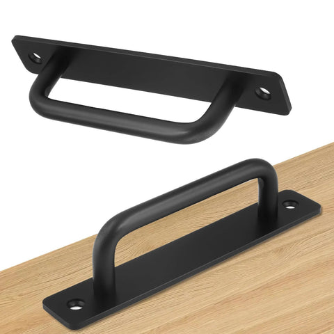 2 Pack Barn Door Pulls 5 Inch Long Base Handles for Shed and Gate with Mounting Screws, aluminum alloy, black coating