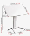 No Sweat Adjustable Height Rolling Drafting Desk With Flip Top And Book Stop Lightweight White Mobile Workstation Craft Table For Home Office dimensions and adjustable setup.