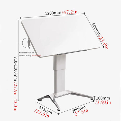No Sweat Adjustable Height Rolling Drafting Desk With Flip Top And Book Stop Lightweight White Mobile Workstation Craft Table For Home Office dimensions and adjustable setup.